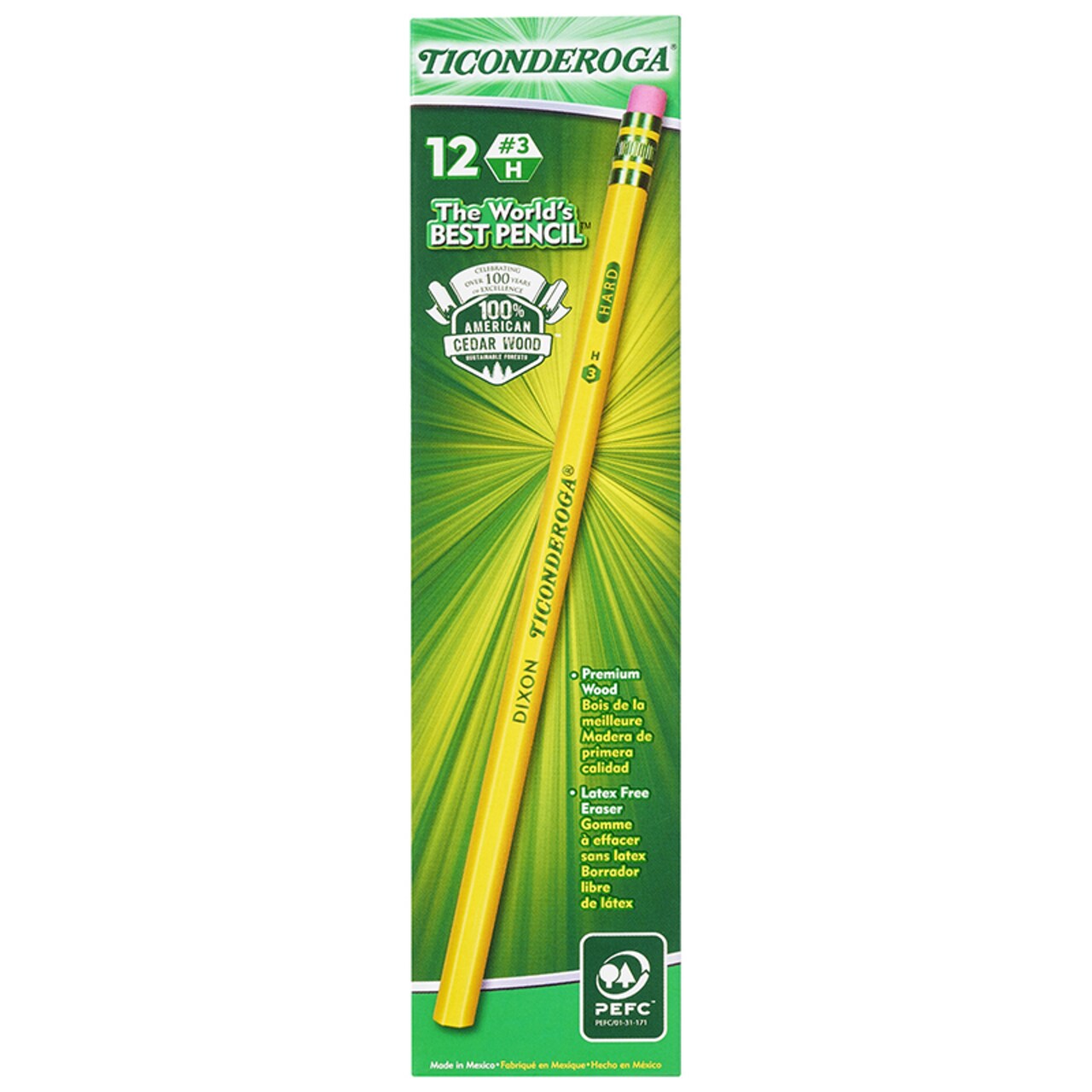 Original Ticonderoga® Pencils, No. 3 Hard Yellow, Unsharpened, Box Of 12